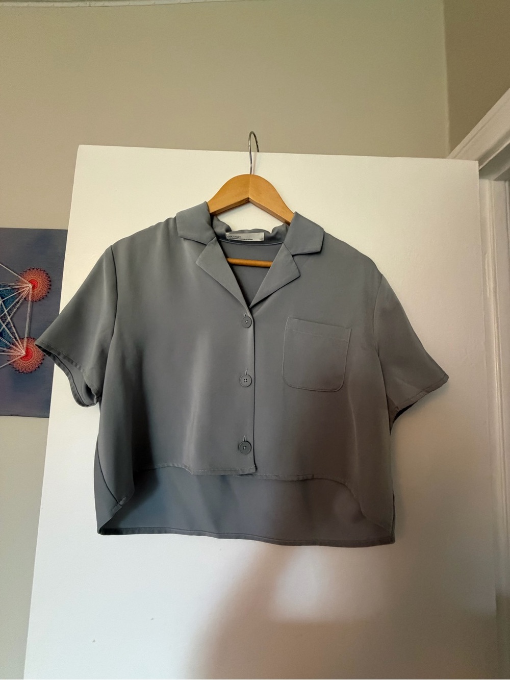 OAK + FORT Cropped Button-Front Collared Top in Gray